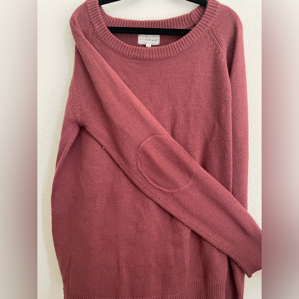 Bershka Rose-Mauve Knit Sweater with Elbow Patches